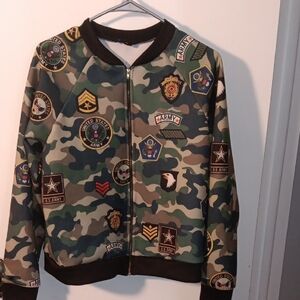 Camouflage Bomber Jacket with Patches